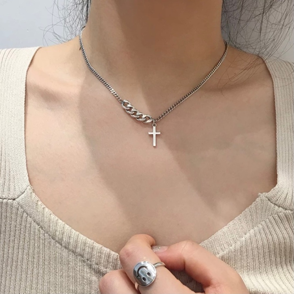 NEW 925 Sterling Silver Vintage Cross Chain Necklace